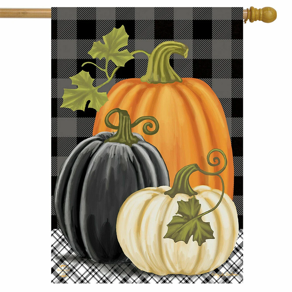

28" x 40" Autumn Checkered Pumpkin Banner Flag Pumpkin Decoration Banner Holiday Decoration