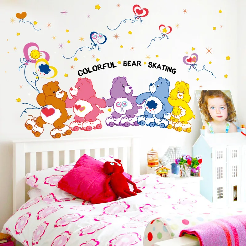 

Colorful skating bear cartoon wall sticker children's room kindergarten bedroom living room background decoration sticker