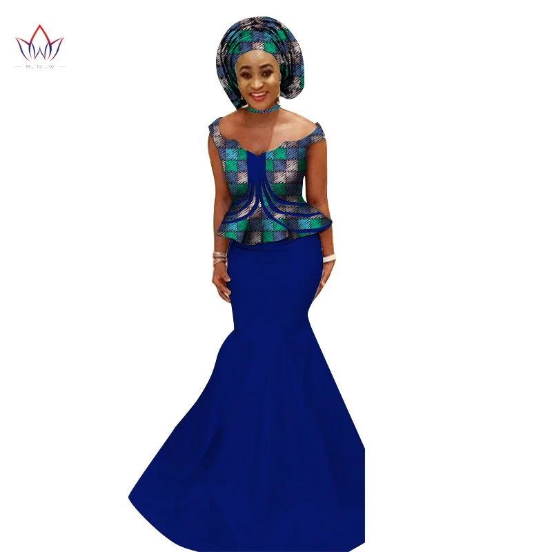 Модные африканские женские костюмы Bazin роскошная женская юбка с принтом комплект