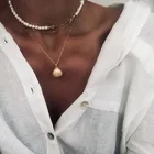 Модные многослойные ожерелья-Чокеры с подвеской в виде ракушки Vienkim Женские винтажные цепочки с жемчугом золотого цвета массивные ювелирные изделия