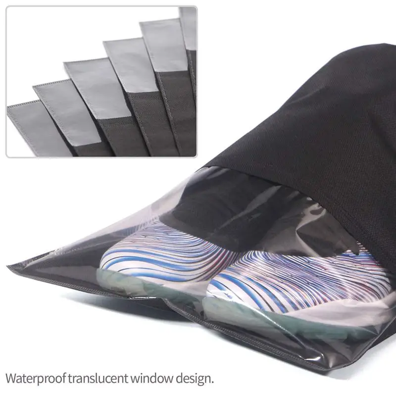 

12PCS Travel Shoe Bags Waterproof Non-Woven storage With Rope For Men and Women shoes pouch Packing Organizers, X-Large, Black