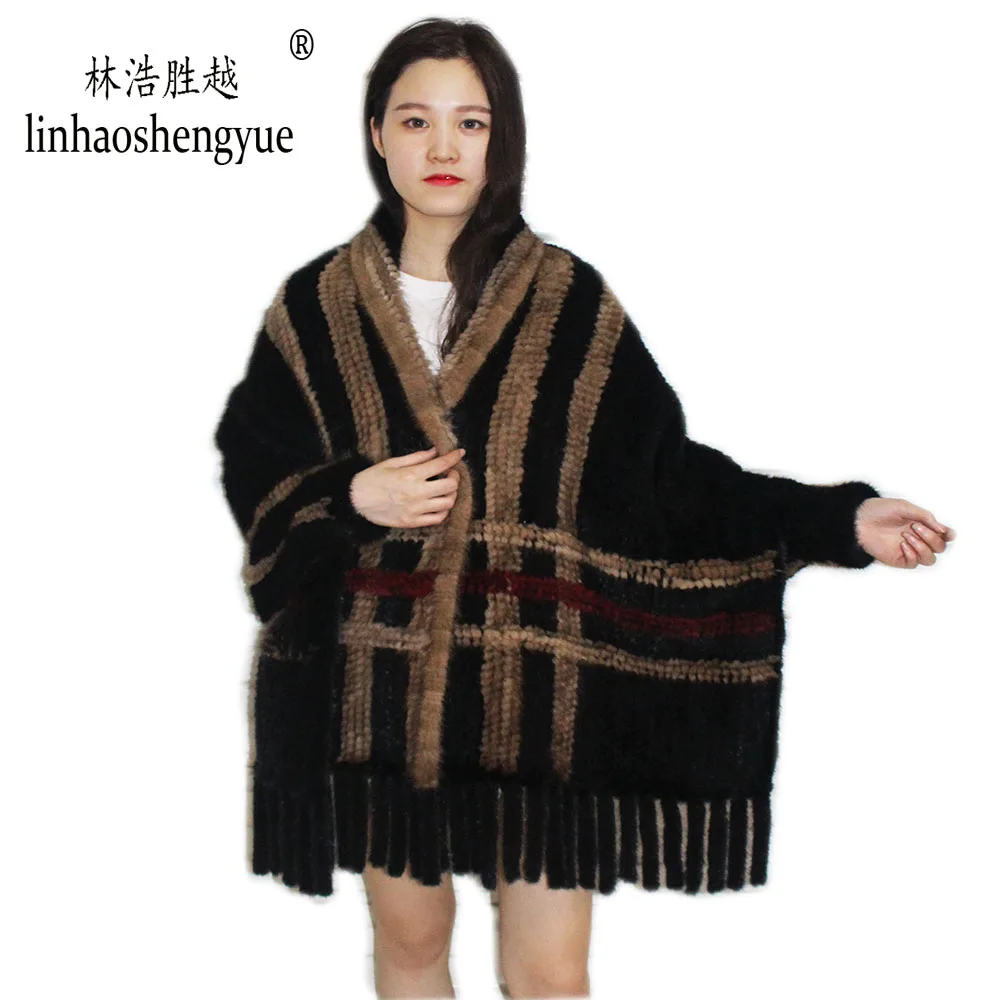 

Linhaoshengyue 2020 Hot Fashion Women Mink Weave Fur Shawl