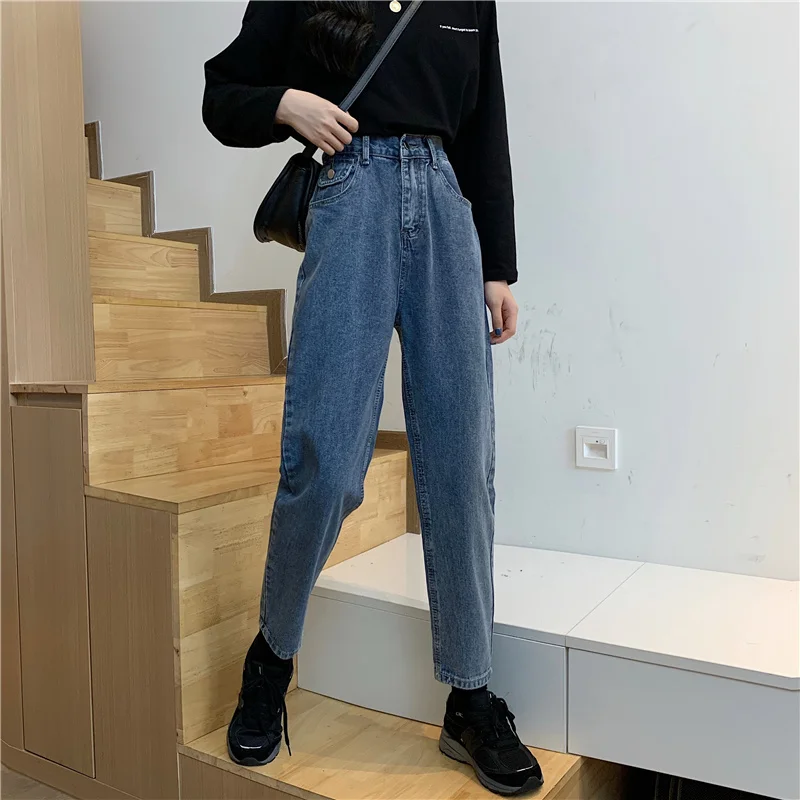 

CMAZ 2021 Vintage High Waist Straight Pants for Women Streetwear Loose Female Denim Jeans Buttons Zipper Ladies trouser