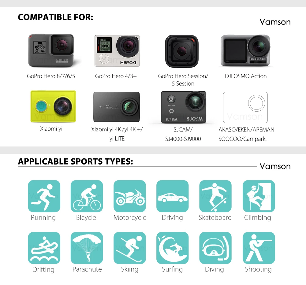 Vamson для Gopro аксессуары набор для go pro hero 7 6 5 4 комплект крепление для SJCAM для SJ4000/для xiaomi для yi 4 k для eken h9 VS84