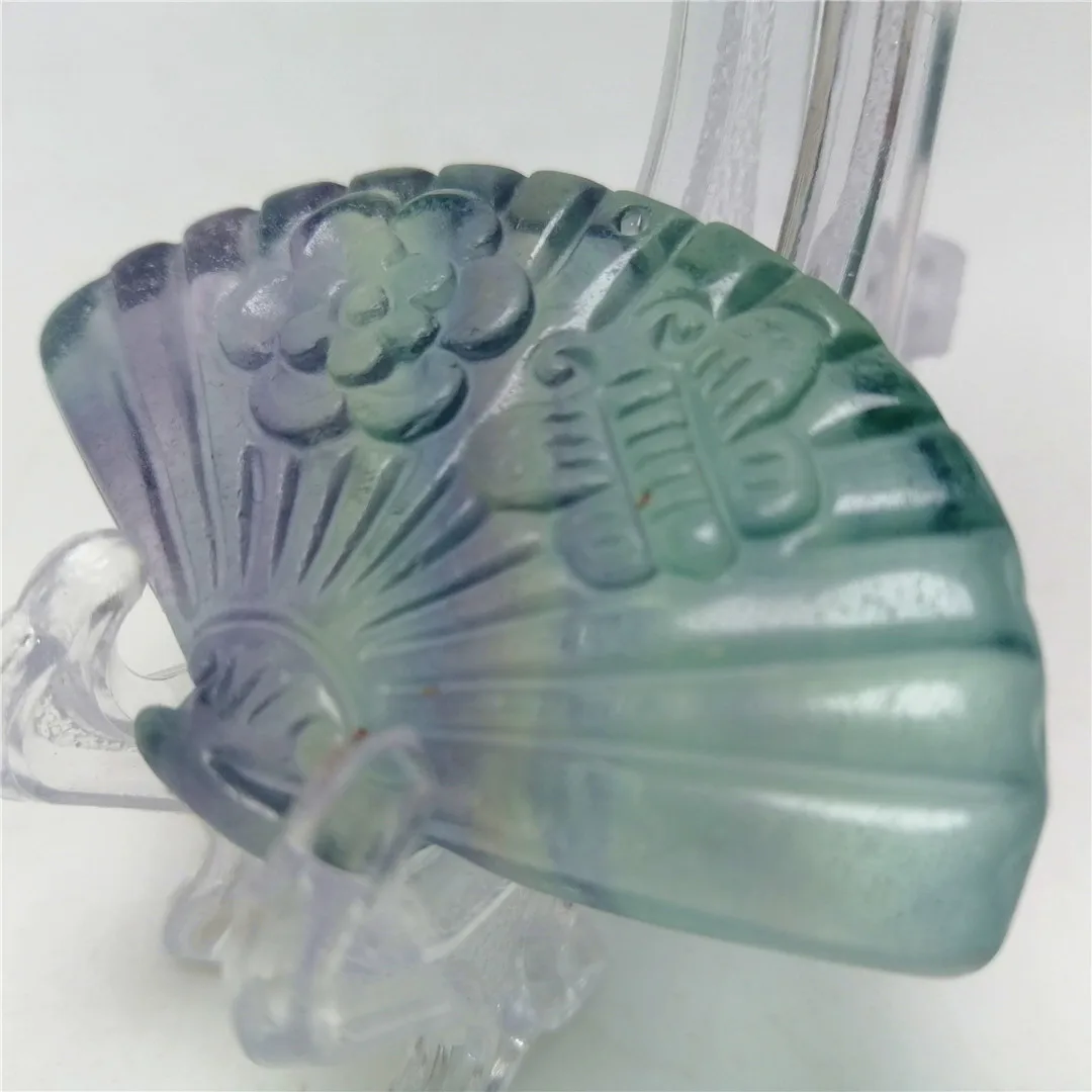 

AAAA Natural Fluorite Colorful Gemstone Carved Chinese Fan Shape Stone Pendant Fits Necklace Amulet Energy Jewelry Making 40mm