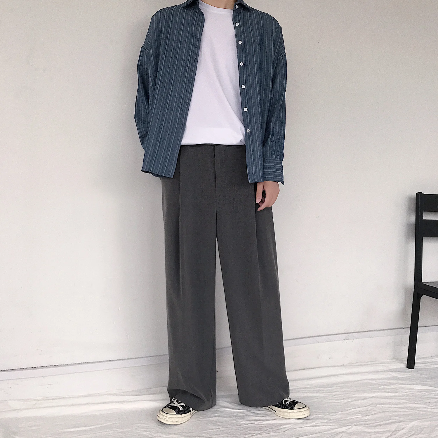 Брюки мужские свободные с широкими штанинами хлопковые повседневные эластичные