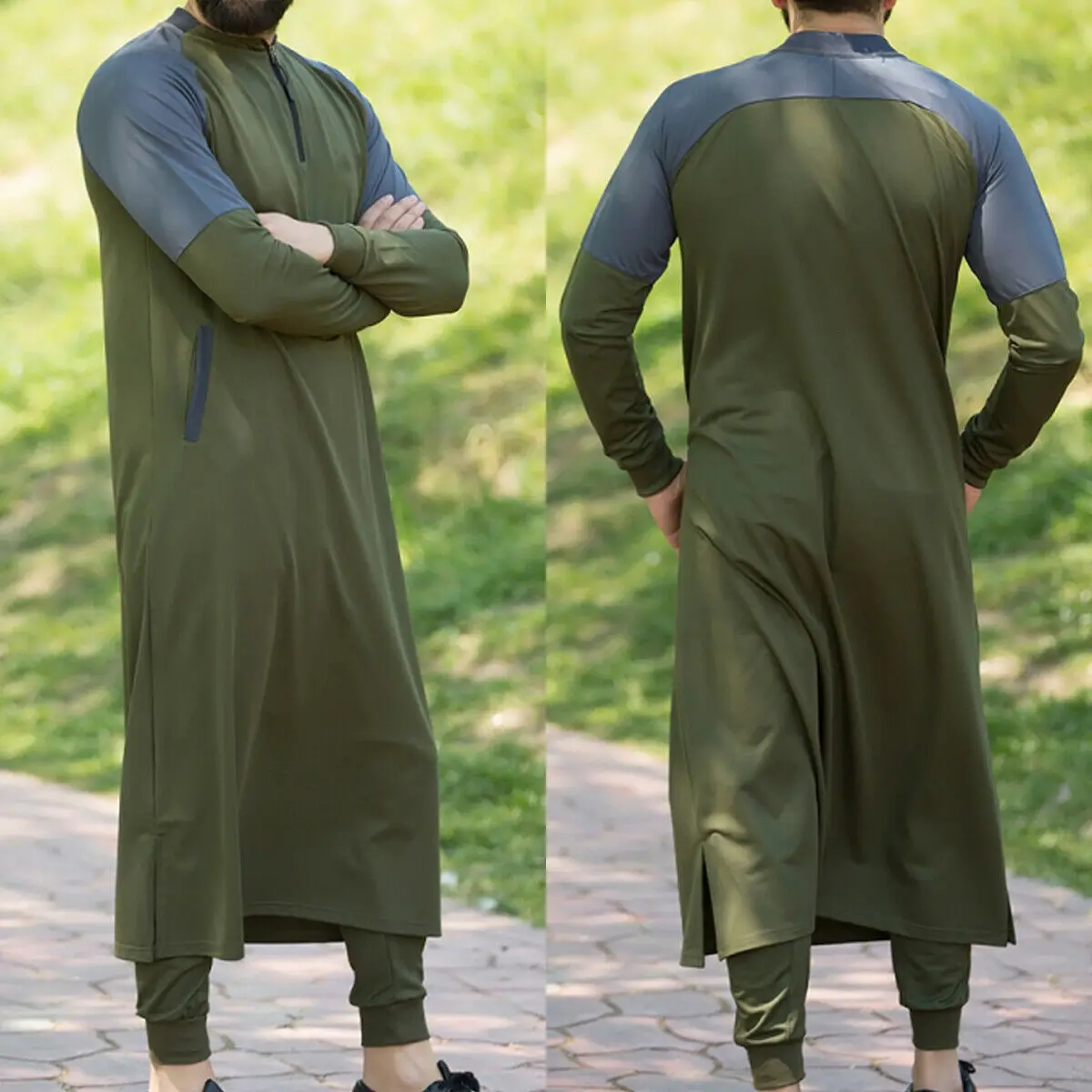 

Men's Thawb Middle East Muslim Arab Robe Islamic Dress Kaftan Dubai Maxi Thobe