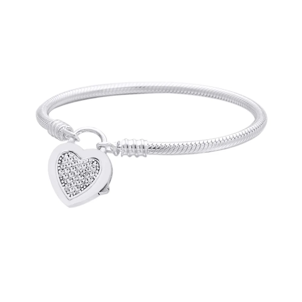 

New Bracelet Sterling Silver bracelet Shiny Zircon Heart Lock 925 Bracelet for charm fashion jewelry women