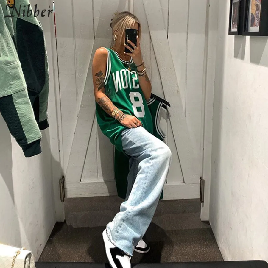 

NIBBER high street mid-waist trousers wide-leg pants women punk style casual wear jeans autumn loose pants retro trousers female