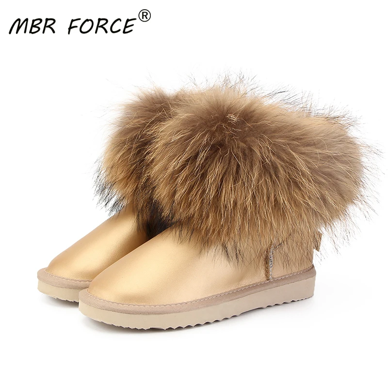 MBR FORCE/модные зимние ботинки на толстом натуральном лисьем меху Женские из