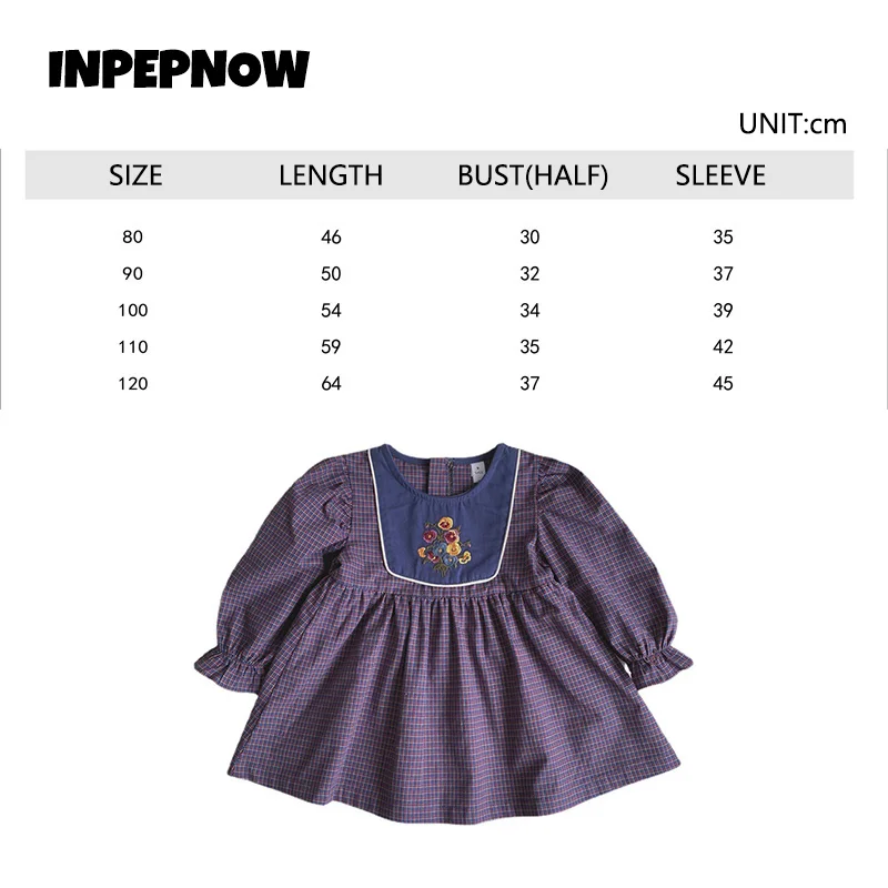 

INPEPNOW New Autumn Vintage Flower Girls Dress 2021 embroidery Plaid Floral Lolita Sundress for Girl Dresses Kids Clothes LYQ101