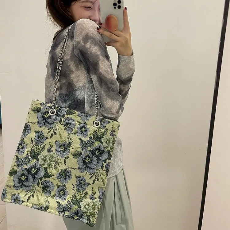 

2021 New Fashion Canvas Bag Embroidery Shoulder Bags Women Large Capacity Tote Bag Portable Shopping Bag Crossbody Handbag