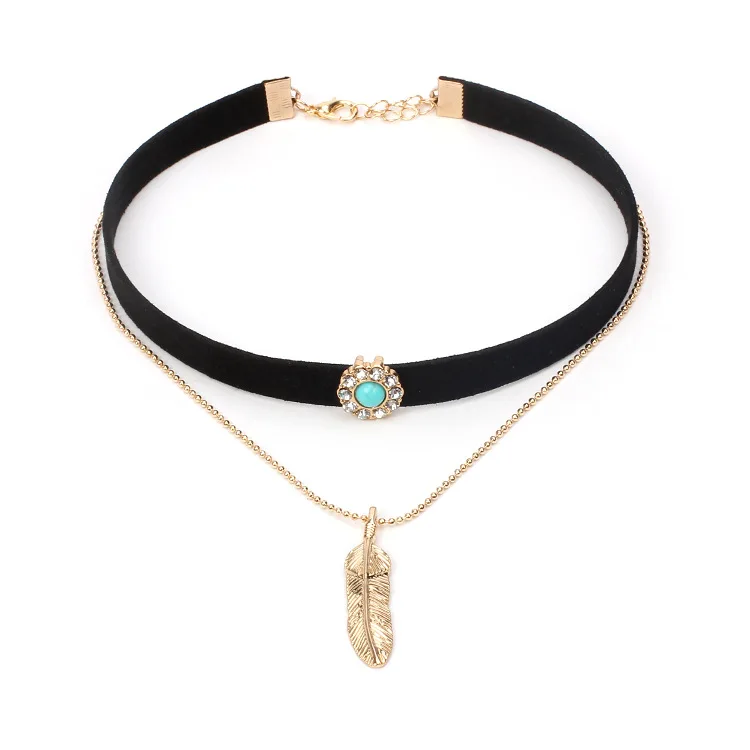 

Fashion summer burst flannelette rhinestone multi-layer necklace leaf pendant double necklace women's collar