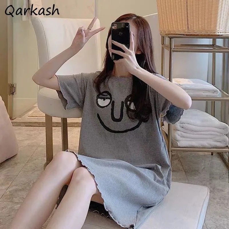 

Ночные рубашки женские летние с забавным принтом с коротким рукавом Свободные студенческий дизайн шикарная Милая одежда для сна для отдыха...