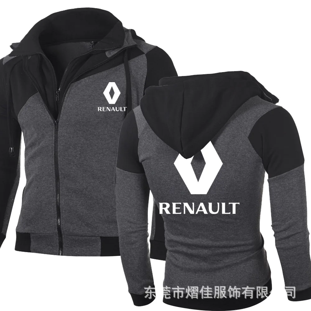 

For Renault Logo Sweatshirt Cotton Double Zipper Long Sleeve Fleece Casual Hoodies Men Sports Jacket Sweatshirts Cardigan Coat