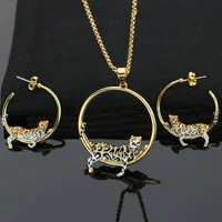 blucome high fashion edge enamel leopard animal earrings necklace personality temperament jewelry set to sweet cool women gilrls