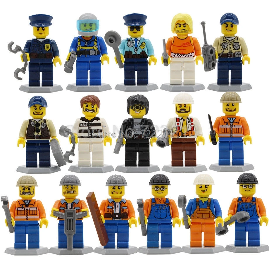 16pcs City 8 шт./16 шт., городской Набор фигурок, полицейский строительный работник, МОС, занятие, спецназ, строительные блоки, наборы, модели, набор кирпичей, обучающие игрушки - Цвет: 16pcs City