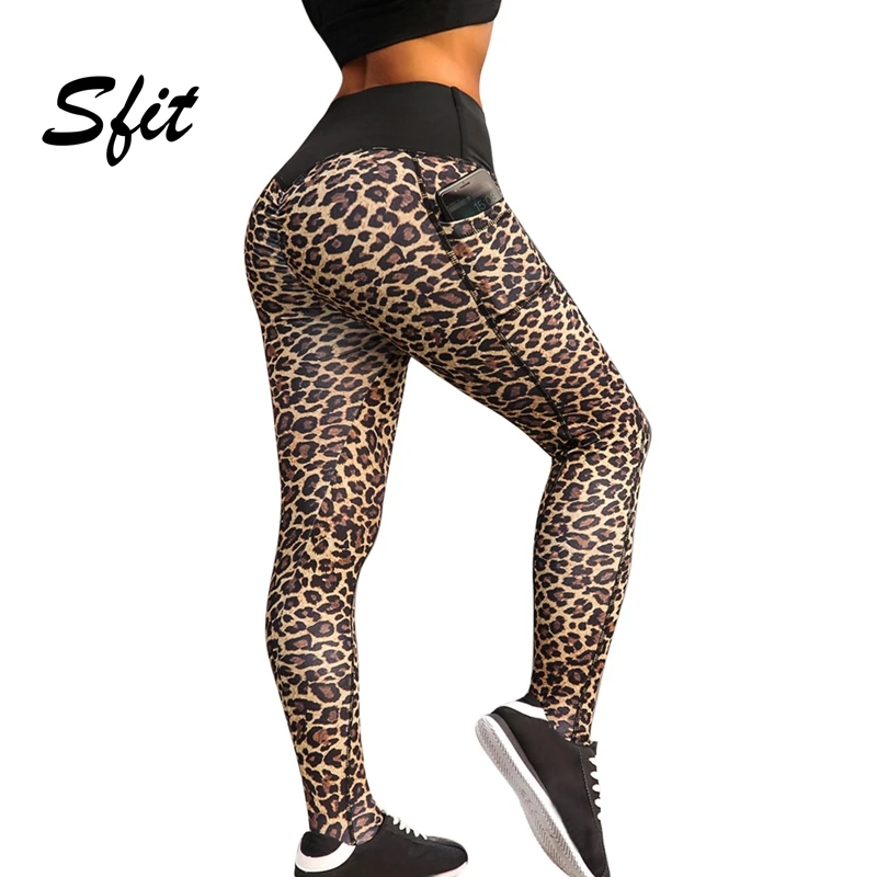 Sfit женские спортивные Леггинсы с высокой талией для йоги, фитнеса, брюки с леопардовым принтом, обтягивающие брюки размера плюс, спортивные штаны для бега, pantalon Femme
