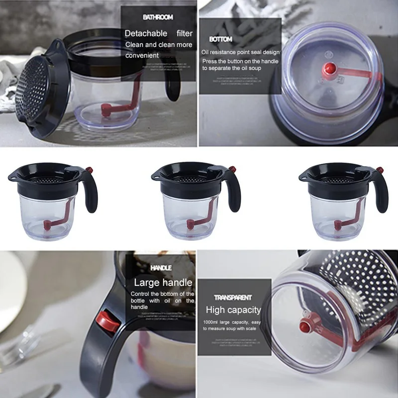 

1000ML Fat Separator With Bottom Release Fat Separator with Strainer Soup Residue Oil filter Separate Creative kitchen Tool