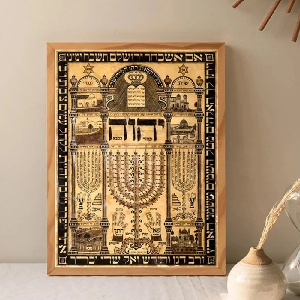 

Shiviti Plaque Print Poster Kabbalah Amulet Hebrew Talisman Home Blessing Protection Vintage Jewish Canvas Painting Decoration