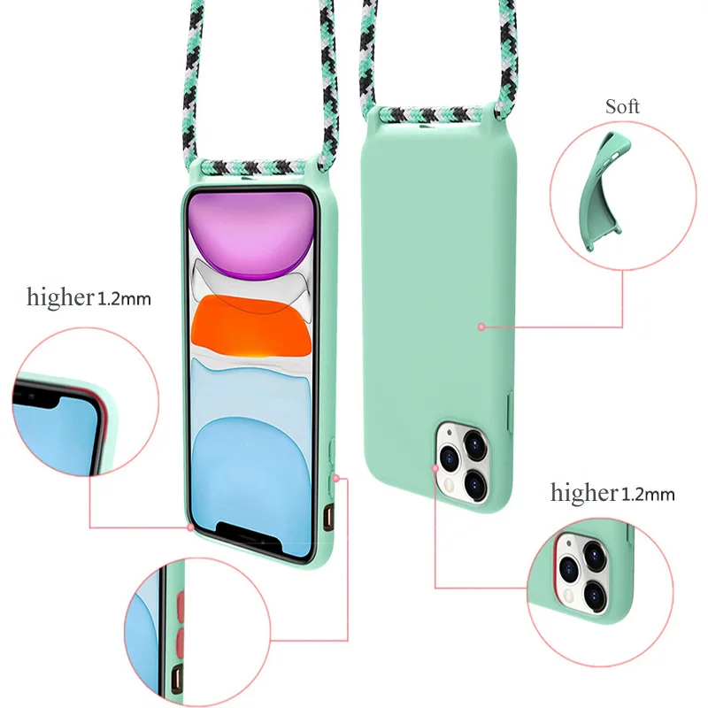 Custom Name Logo Picture TPU case with Sling Necklace Strap For iphone 13 Pro Max 12 mini 11 i12 pro phone case Soft DIY Design