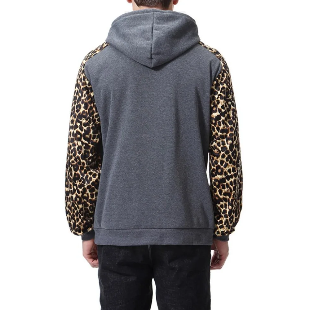 

Winter Men's Brand Long Autumn Sleeve Hoodies Tracksuit Leopard color matching Hooded Sweatshirt Men Slim Jacket Fashion Coat