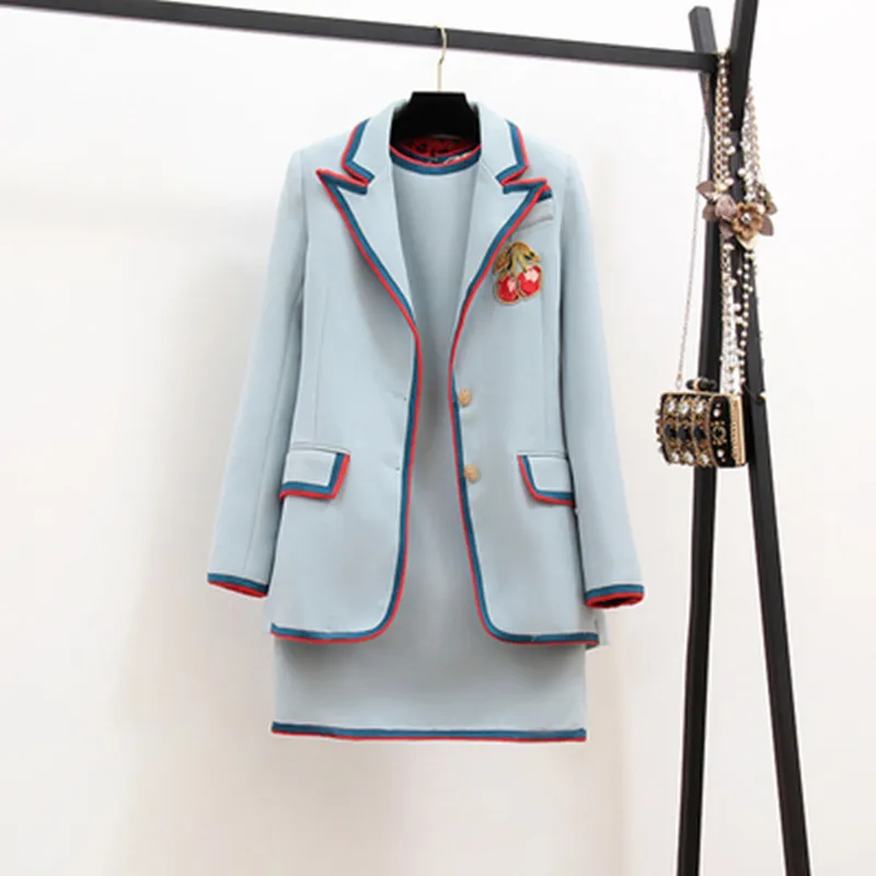 Женский офисный комплект из 2 предметов куртка с вышивкой вишни и платье жилет