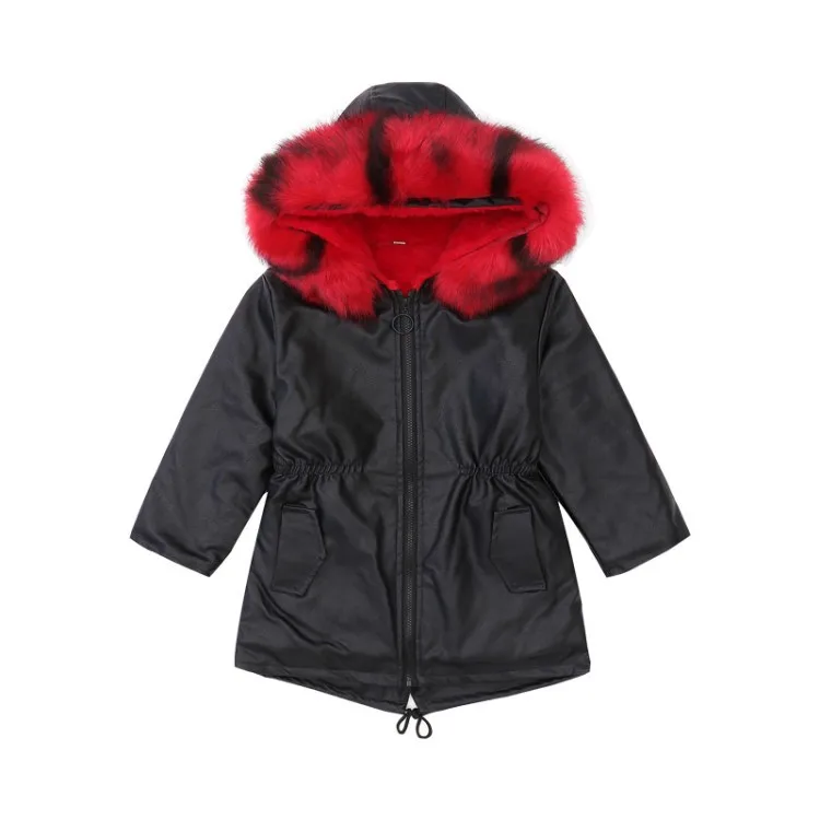 Зимняя теплая плотная куртка для девочек Детское пальто из искусственной кожи с