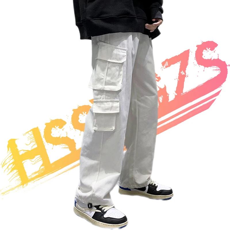 

Брюки-карго мужские черные, модная уличная одежда в японском стиле сафари, однотонные спортивные модные штаны для бега в стиле Харадзюку