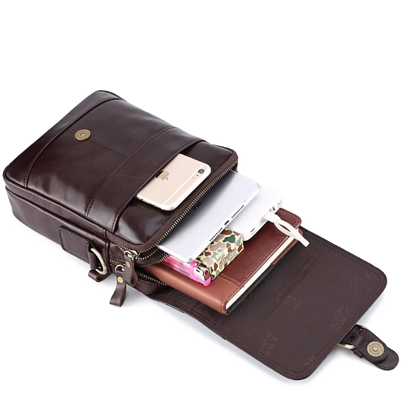

Genuine Leather Single Shoulder Messenger Bags Multi-Function Business Small Handbag Casual Crossbody Tote Briefcase Men Bag