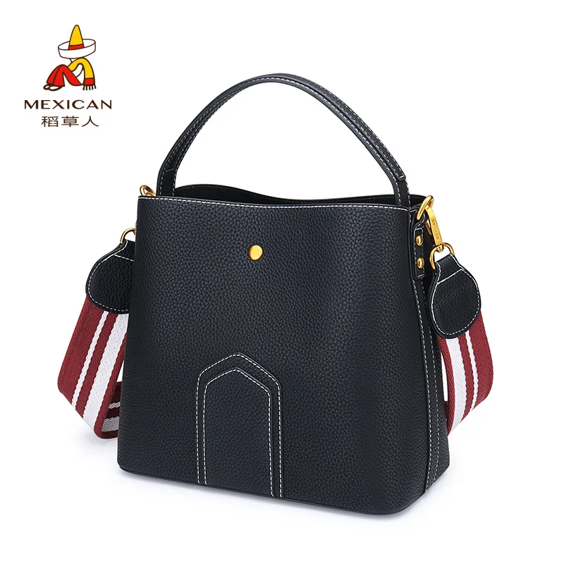 

Brand Design Luxury Ladies Bucket PU Shoulder Bag Single Shoulder Large Capacity Messenger Broadband Female Solid Color Handbag