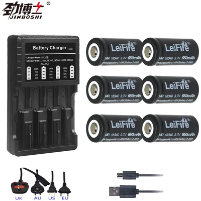 6X B and Charger 4X16340 650mah 3,7 v cr123a 16340 аккумуляторная батарея rcr123a 16340 литиевые батареи+ 4-слот, зарядное устройство для фонарика - Цвет: 6X B and Charger