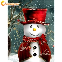 chenistory colour snowman painting by numbers art diy oil wall picture handpainted acrylic paint home decor with frame kits gift