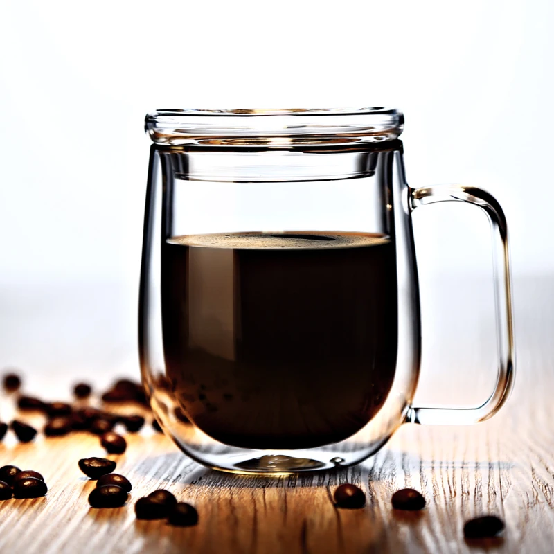 

250ML Double Wall Glass Mug Insulated Coffee Mug Transparent Glass Coffee Cup Tea Mug Juice Milk Drinking Mug With Lid Handle