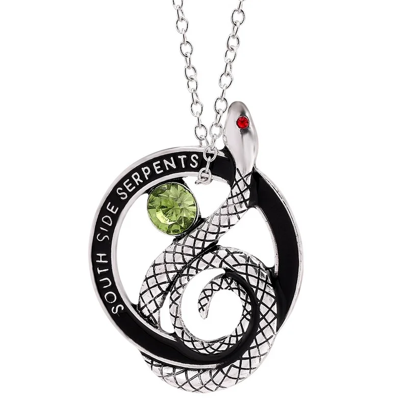 

New Riverdale South Side Serpents Necklaces Retro Green Crystal Metal Pendant Necklace for Women Men Choker Badge Jewelry Gift