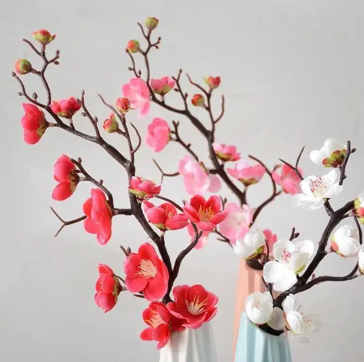 Flores De Cerejeira Artificiais De Seda Haste De Plástico Ramo De Árvore  Decoração De Mesa Para