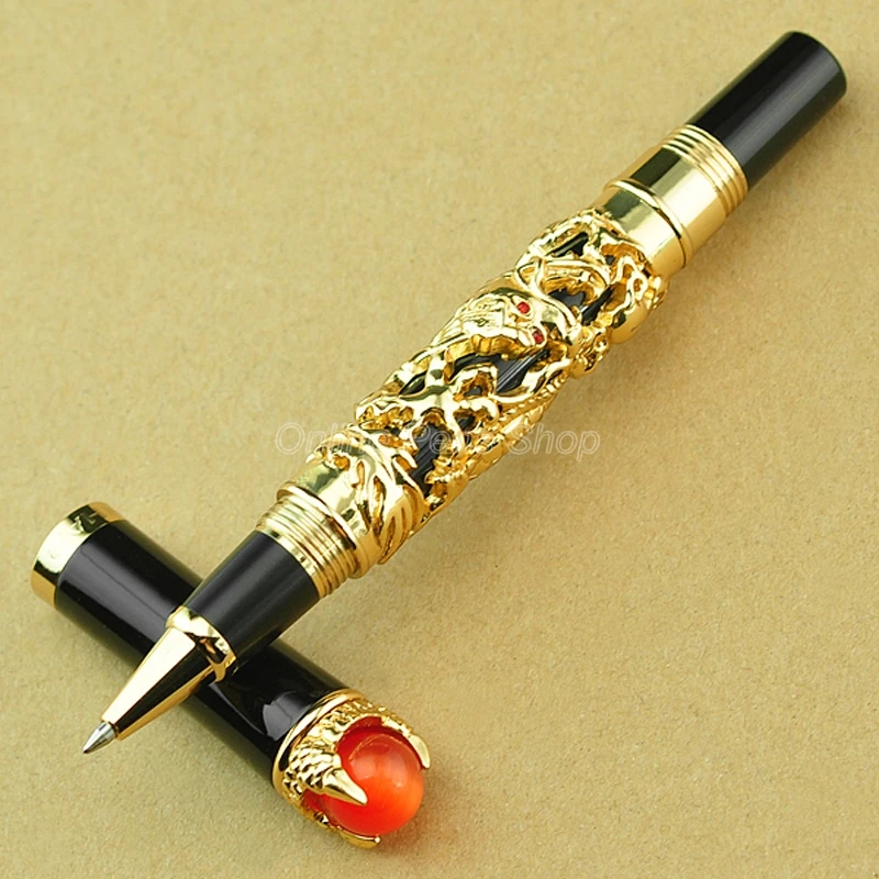 

Jinhao Ancient Dragon King Rollerball Pen Metal Embossing Red Jewelry on Top, Golden Drawing For Business Gift Pen