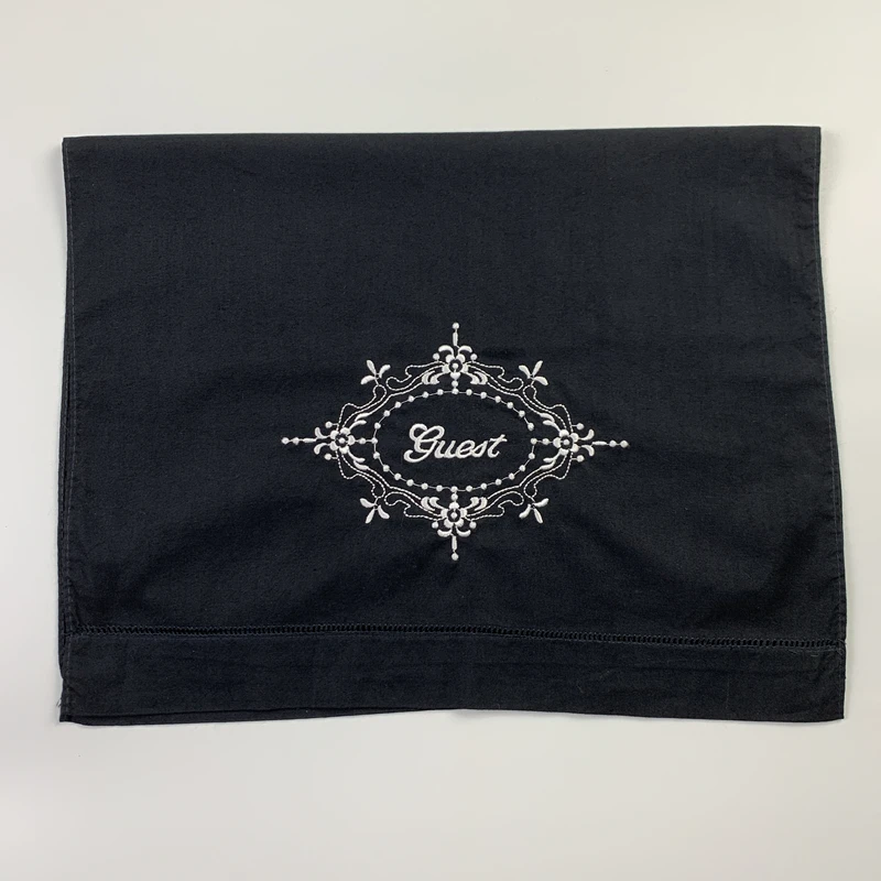 

Towels Black Cotton Guest Towels Hand white Embroidery Floral Handkerchiefs Towel Hemstitchd Border 14x22-inch