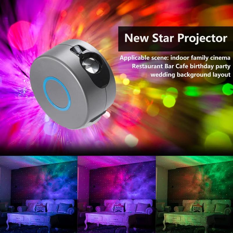 

Laser Galaxy Starry Sky Projector Rotating Water Waving Night Light Led Colorful Nebula Cloud Lamp Atmospher Bedroom Beside Lamp