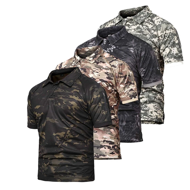 Szybkie suszenie taktyczne T Shirt mężczyźni lato wojskowy koszulka we wzór moro męskie oddychające koszulki z krótkim rękawem Plus rozmiar S-5XL