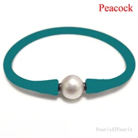 7 inches 10 11mm one aa natural round pearl peacock elastic rubber silicone bracelet for women