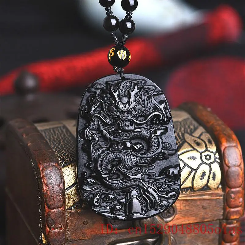 Ожерелье с бусинами из натурального черного обсидиана ручная работа кулон в виде