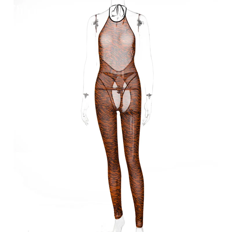 

Chicology Backless Tiger Print Women Sexy Fashion Halter Bodycon Slim High Streetwear Stretchy Summer Jumpsuits