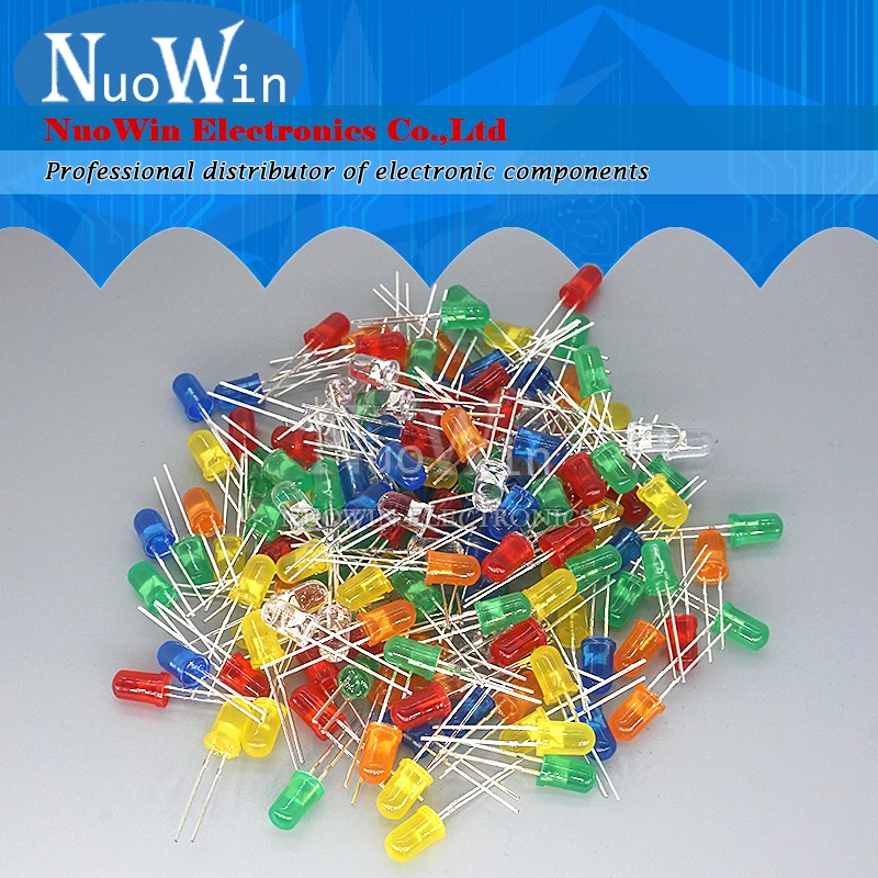 

100pcs 5mm LED Diode F5 Assorted Kit White Green Red Blue Yellow Orange Pink Purple Warm White DIY Light Emitting Diode