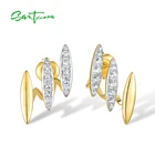 Женские серьги-гвоздики SANTUZZA, из серебра 925 пробы, со сверкающим белым кубическим цирконием, золотистого цвета, милые ювелирные украшения из драгоценных камней