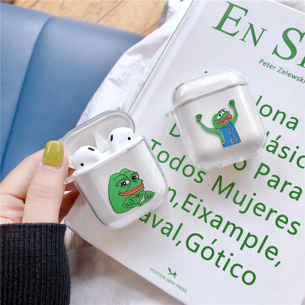 Мультяшный Sad чехол с лягушкой для Apple AirPods беспроводные Bluetooth наушники Pepe Memes мягкий прозрачный чехол для Airpods