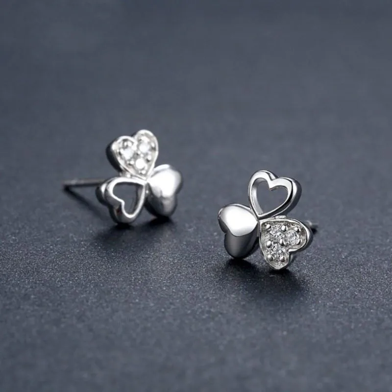 925 Sterling Silver Earrings Clover Zircon Love-Family Affection-Friendship Fashion Women's Ear Jewelry | Украшения и