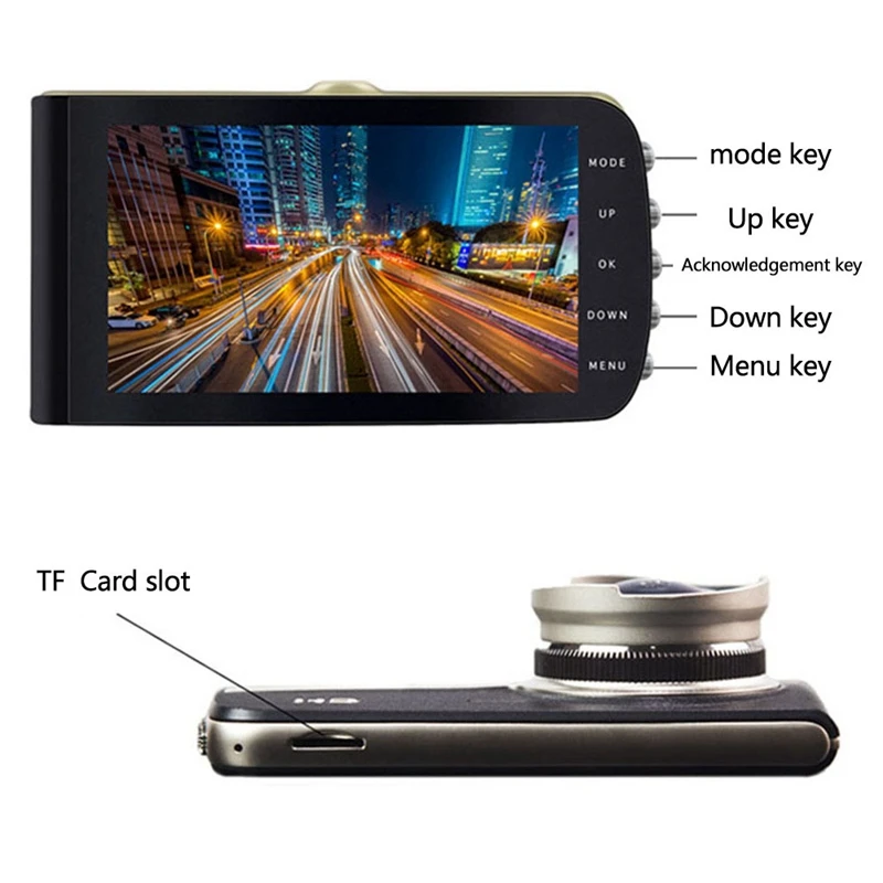 

1080P Dash Cam 4 inch Driving Recorder LCD Sn Dual Cameras HD Impact Sensing