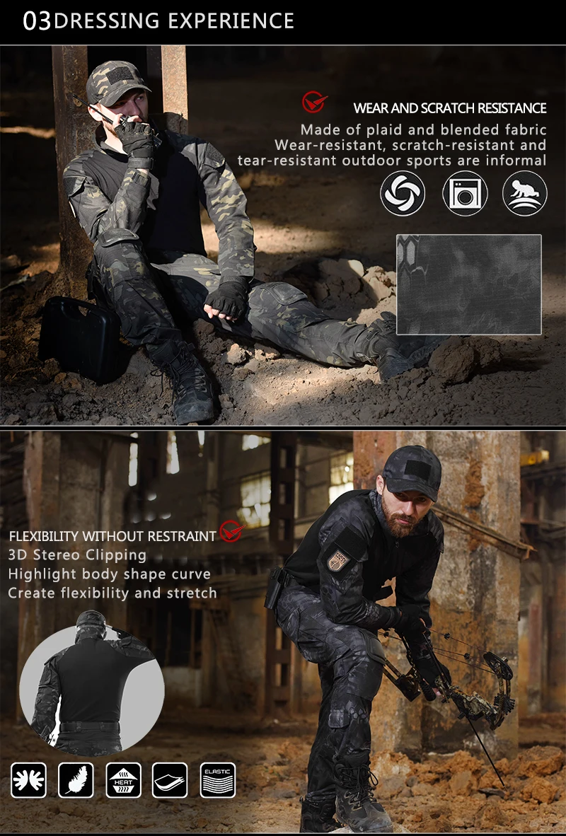 

Men Tactical Camouflage Military Uniform Army Airsoft Paintball Training Clothing Combat Shirt or Cargo Pants with Pads Plus 8xl
