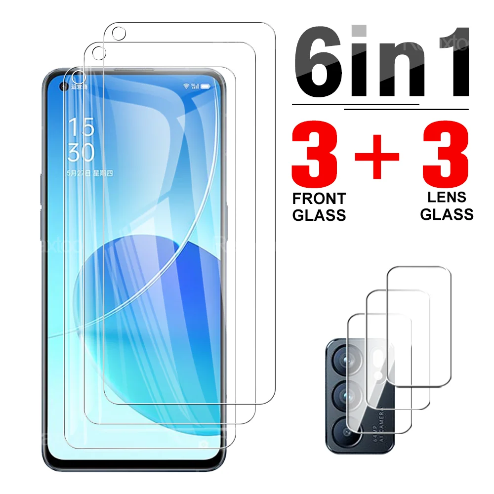 

6IN1 Tempered Glass For Oppo Reno6 Reno5 Z F Lite 5G 4G Screen Protector Soft Camera Lens Glass 9H Anti-Scratch Protective Film